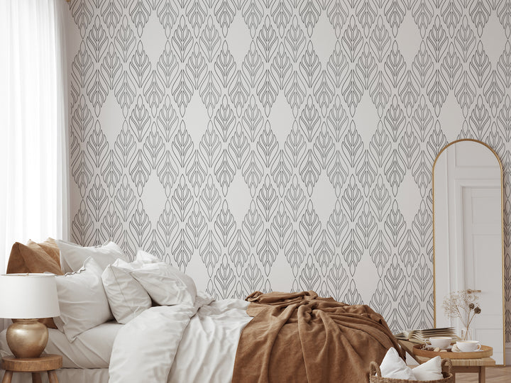Deco Palm - Black Floral Wallpaper by Bohemian Bungalow