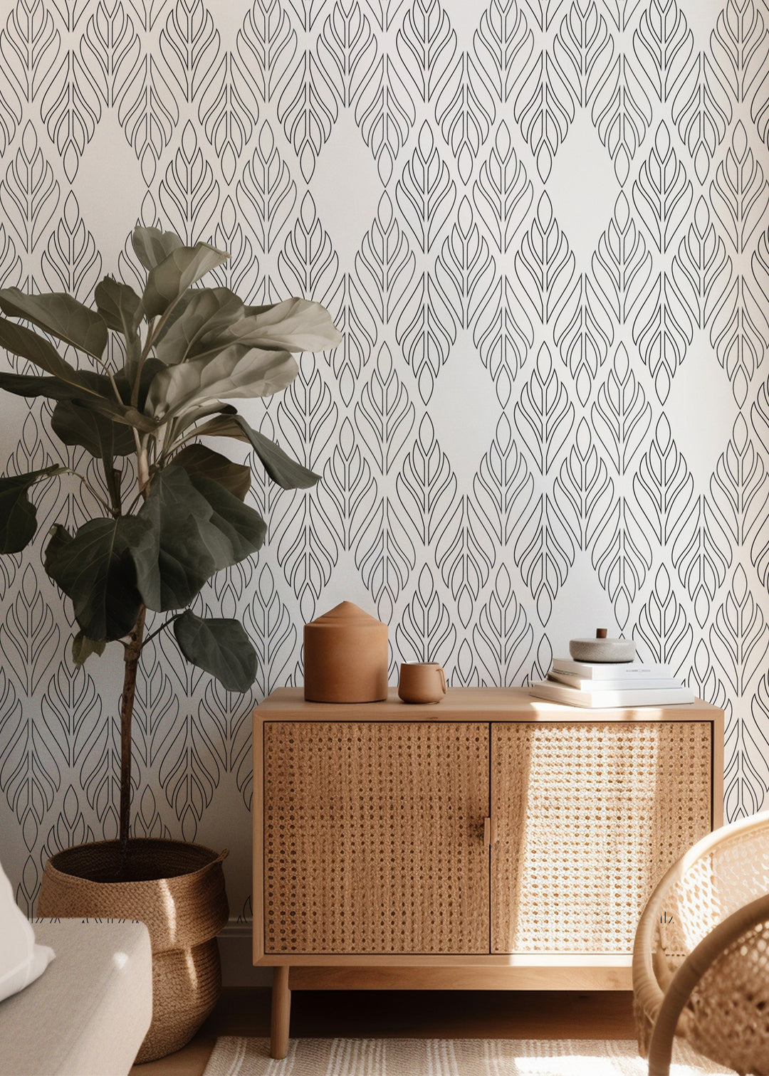 Deco Palm - Black Floral Wallpaper by Bohemian Bungalow