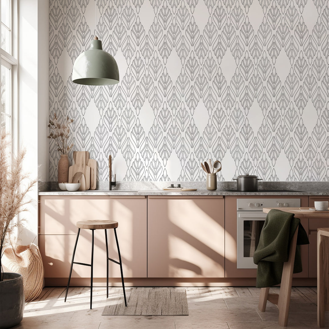 Deco Palm - Black Floral Wallpaper by Bohemian Bungalow