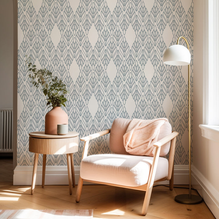 Deco Palm - Sapphire Floral Wallpaper by Bohemian Bungalow