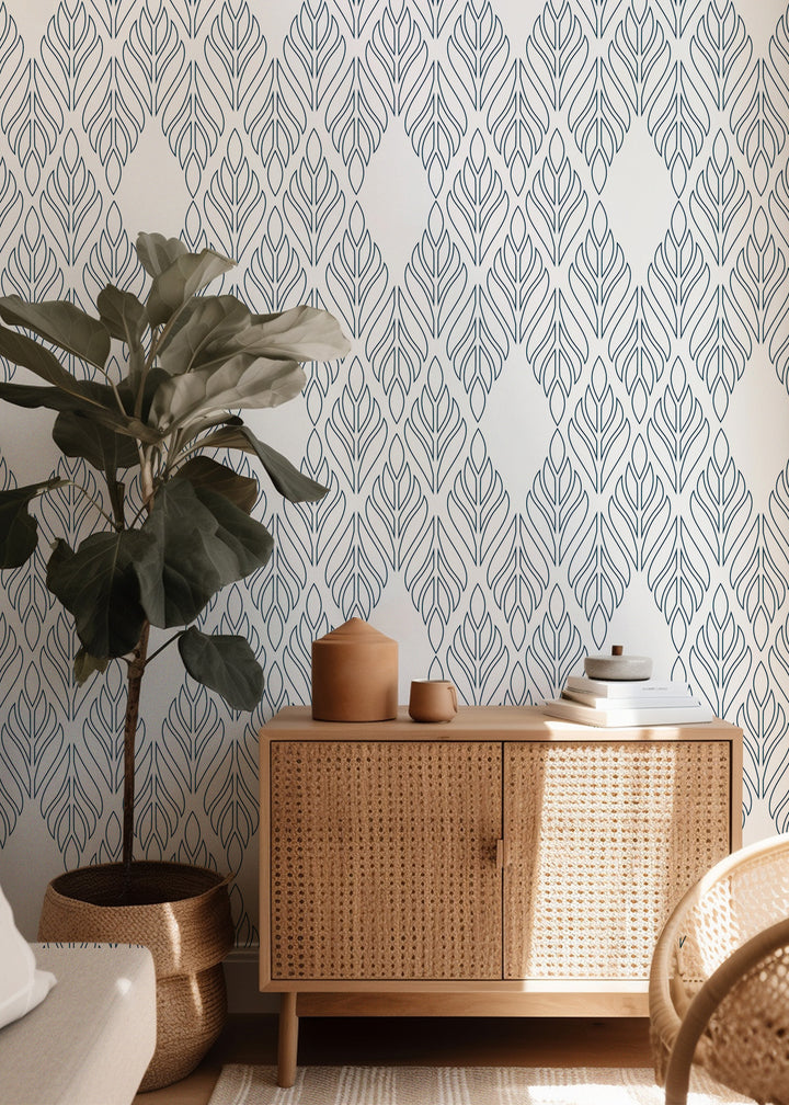 Deco Palm - Sapphire Floral Wallpaper by Bohemian Bungalow