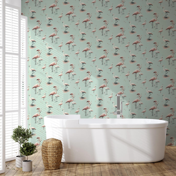 Flamingo - Caribbean Green Wallpaper