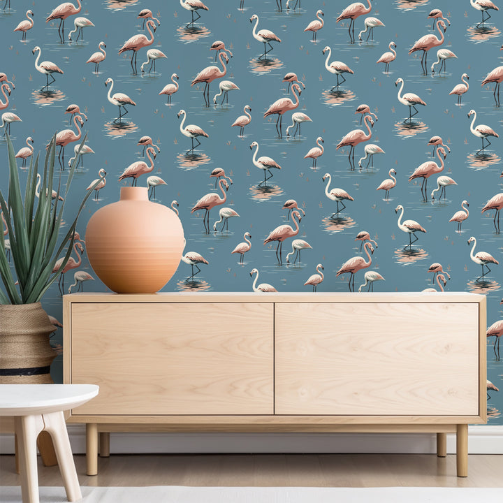 Flamingo - Coastal Blue Wallpaper