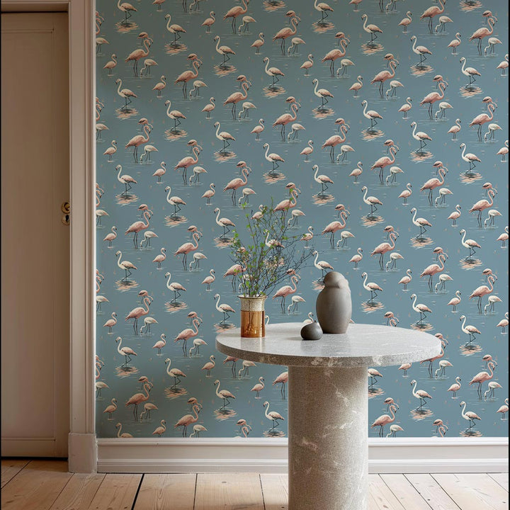 Flamingo - Coastal Blue Wallpaper