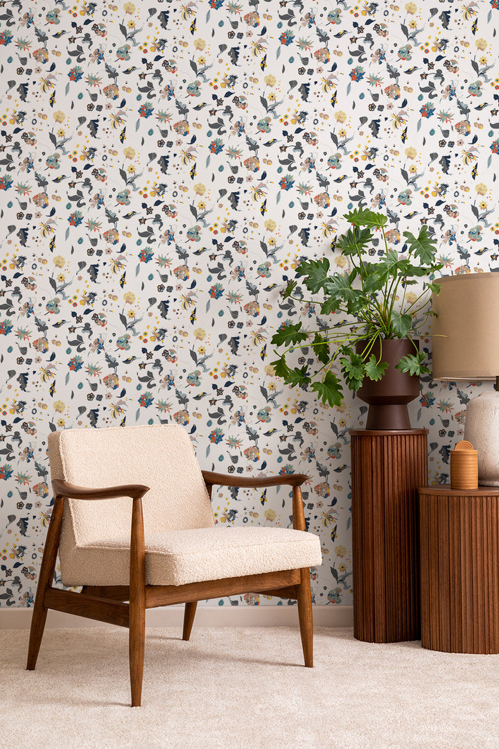 Floral Bliss - White Wallpaper