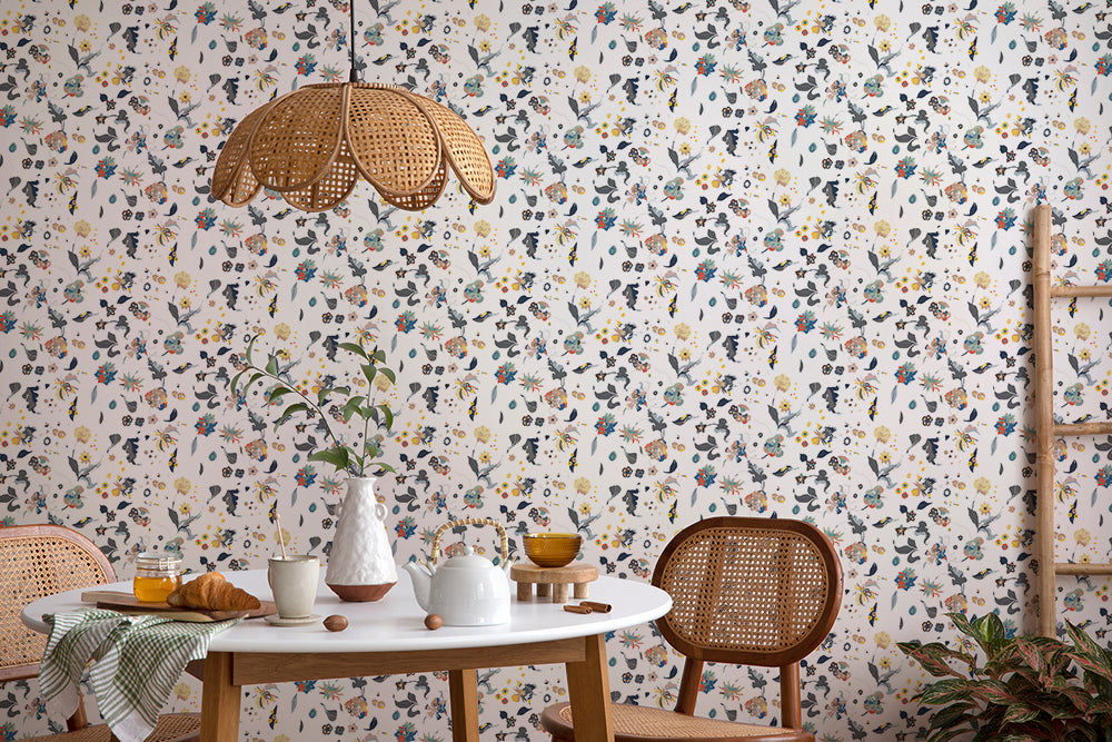 Floral Bliss - White Wallpaper