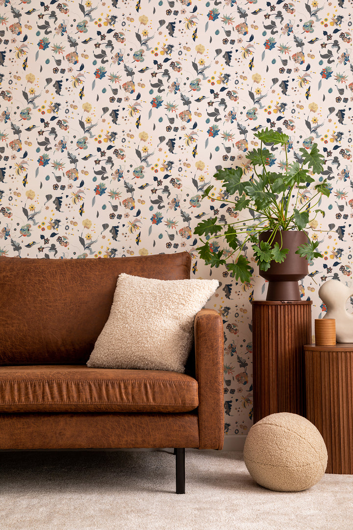 Floral Bliss - White Wallpaper