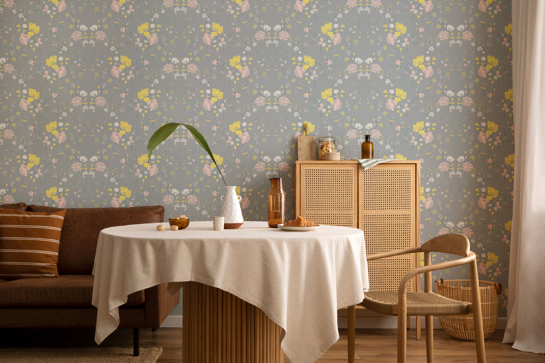 Floral Lace - Stone Wallpaper