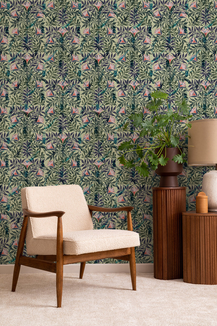 Floral Vine - Yellow and Green Wallpaper