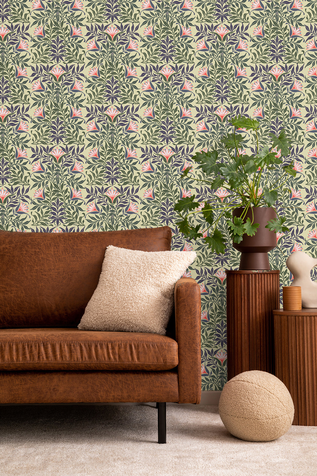 Floral Vine - Yellow and Green Wallpaper