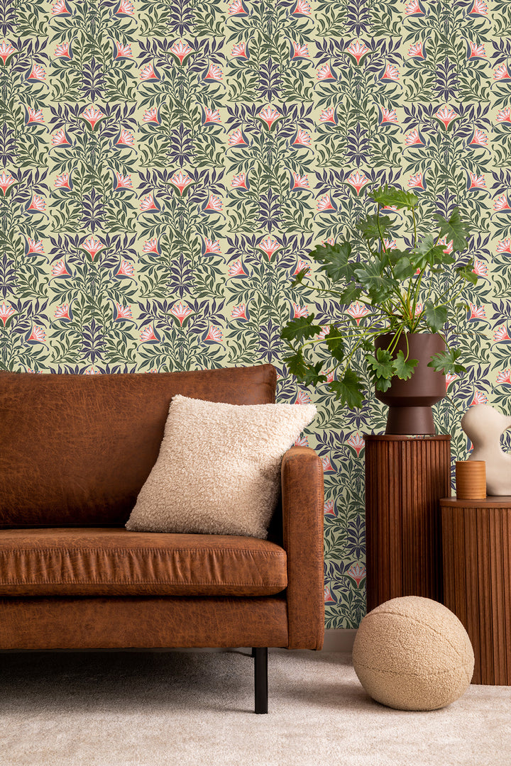 Floral Vine - Yellow and Green Wallpaper