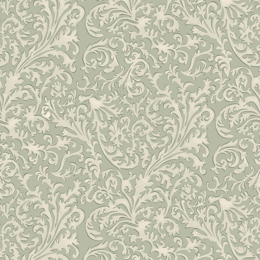 Florentine Vine - Thyme Green Wallpaper