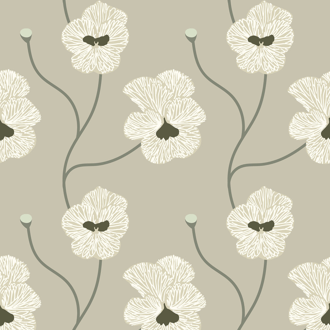 Flourish - Raw Cotton Floral Wallpaper by Natalie Papier