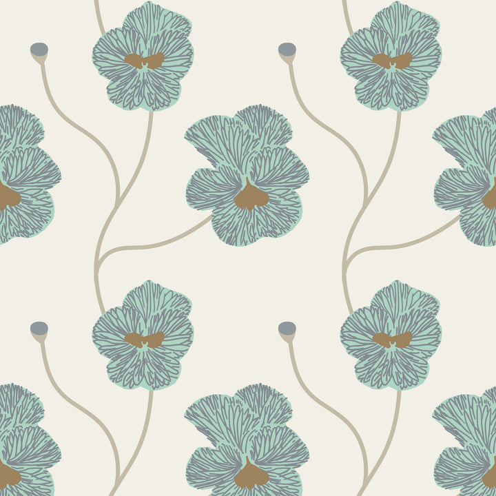 Flourish - Sunbleached Teal Floral Wallpaper by Natalie Papier
