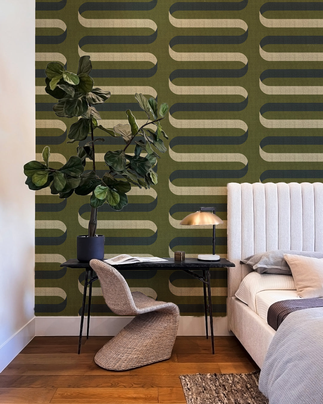 Folding Ribbon - Olive Wallpaper