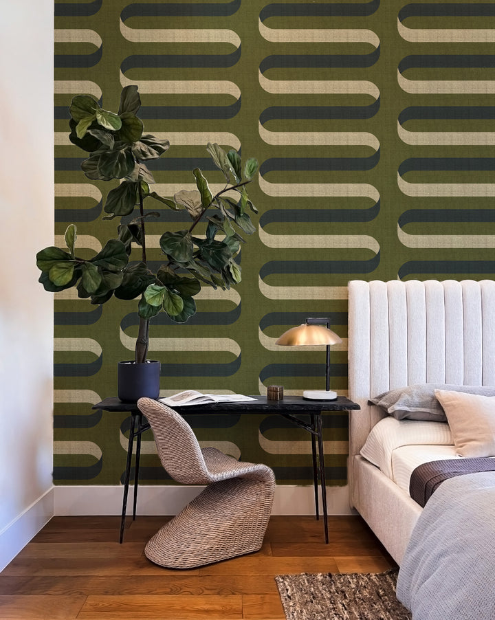Folding Ribbon - Olive Wallpaper