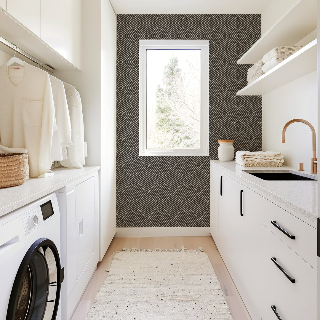 Formation - Jet Black Reverse Geometric Wallpaper by Mrs. Paranjape