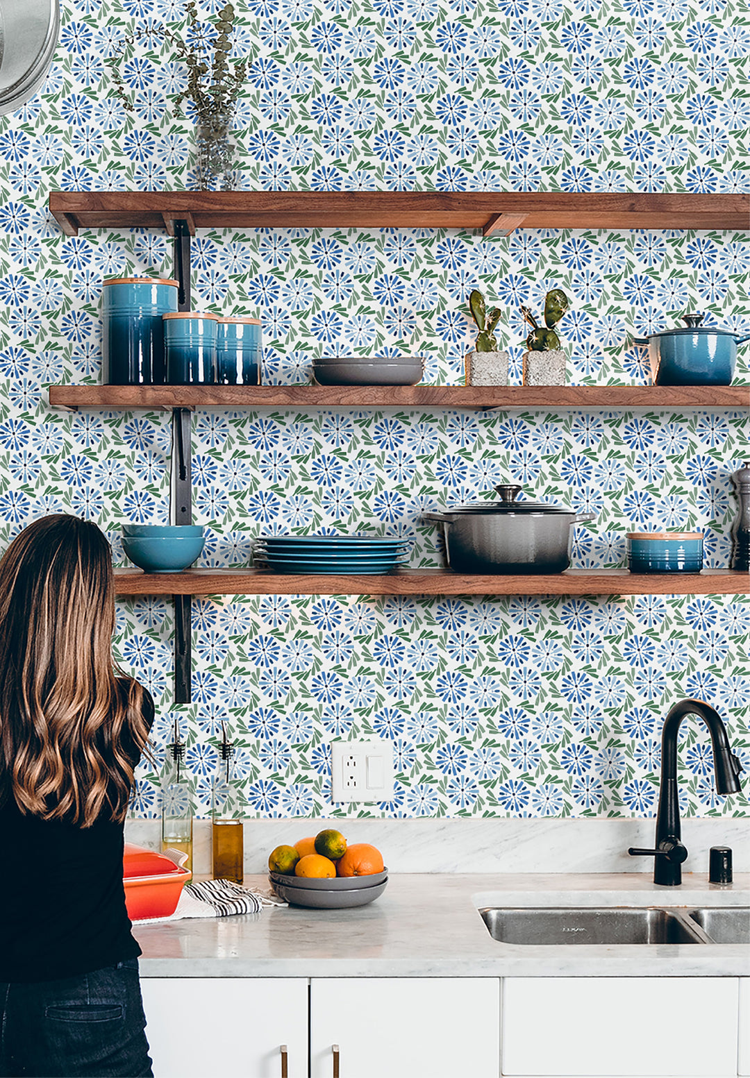 Fruit of Wine - Blue Floral Wallpaper by Honey + Hank