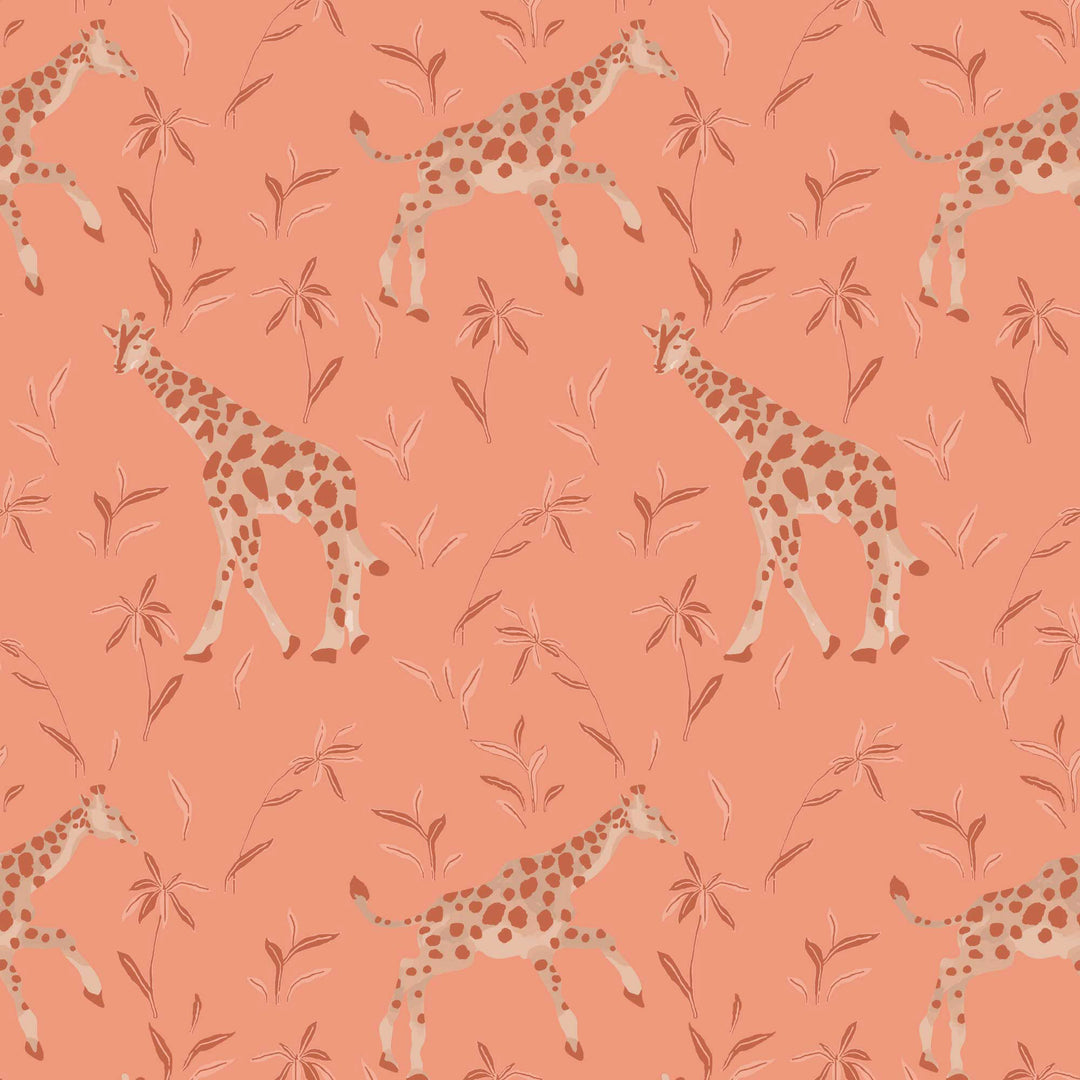 Gentle Giraffe - Coral Clay Wallpaper by Blessed Little Bungalow