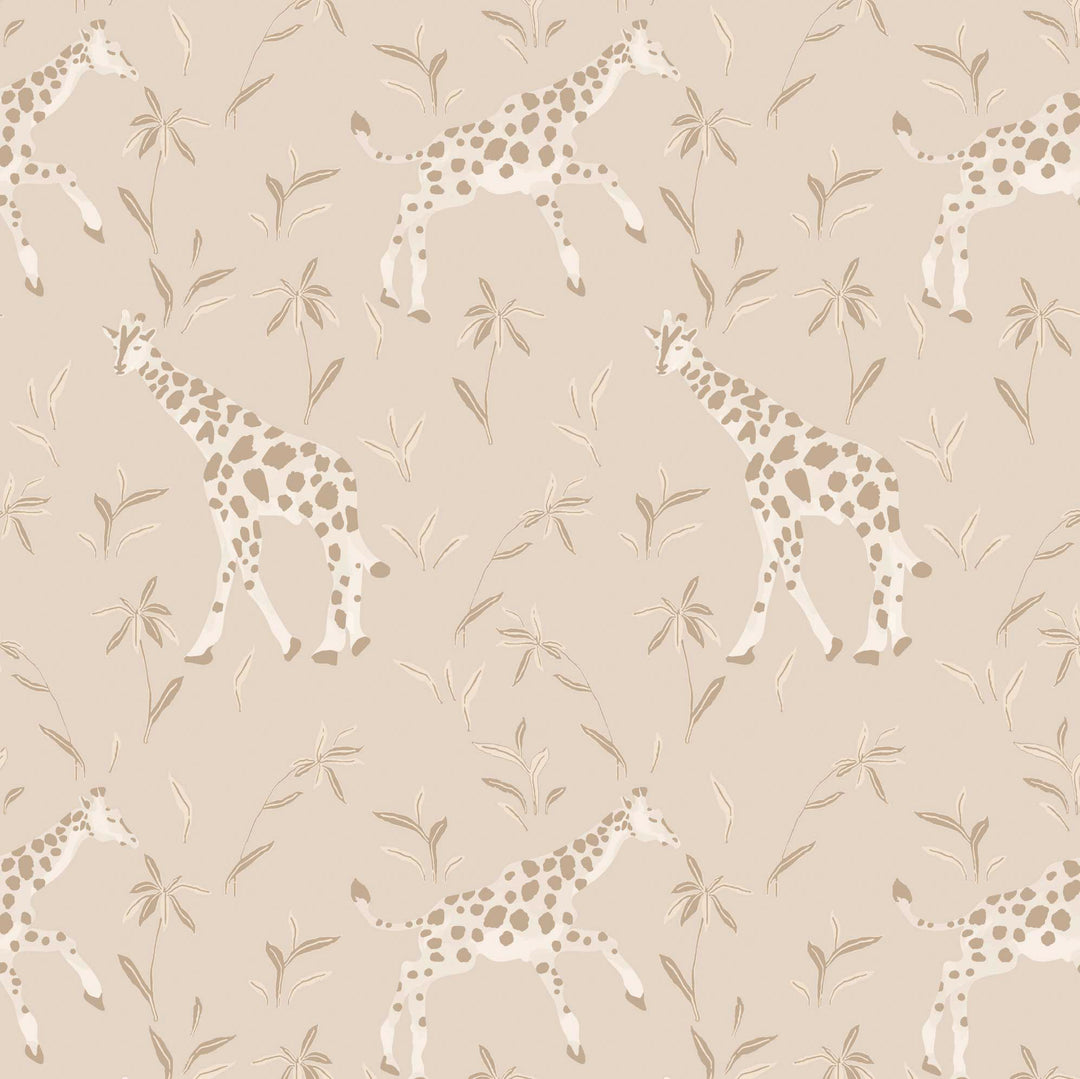 Gentle Giraffe - Cream Taupe Wallpaper by Blessed Little Bungalow
