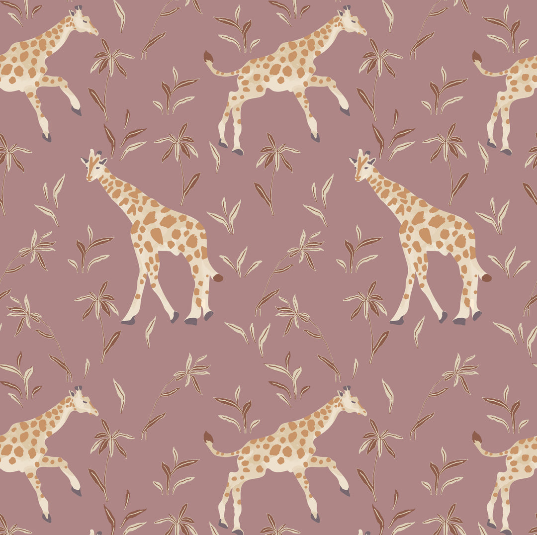 Gentle Giraffe - Mauve Cream Wallpaper by Blessed Little Bungalow