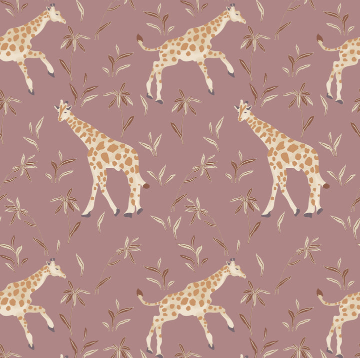 Gentle Giraffe - Mauve Cream Wallpaper by Blessed Little Bungalow