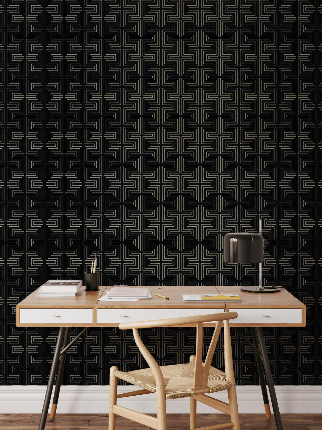 Halsted Geometric - Black Wallpaper