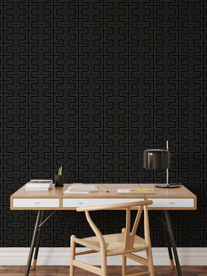 Halsted Geometric - Black Wallpaper