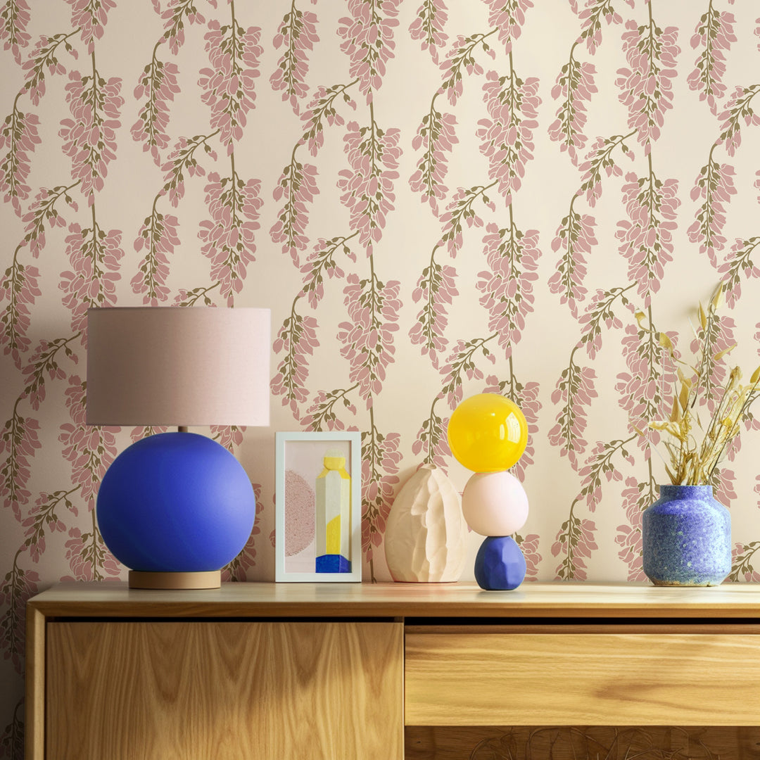 Wisteria Floral - Cream Wallpaper