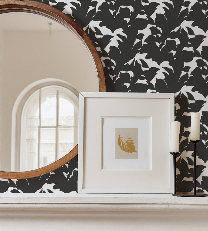 Holly - Jet Black Botanical Wallpaper by Mrs. Paranjape