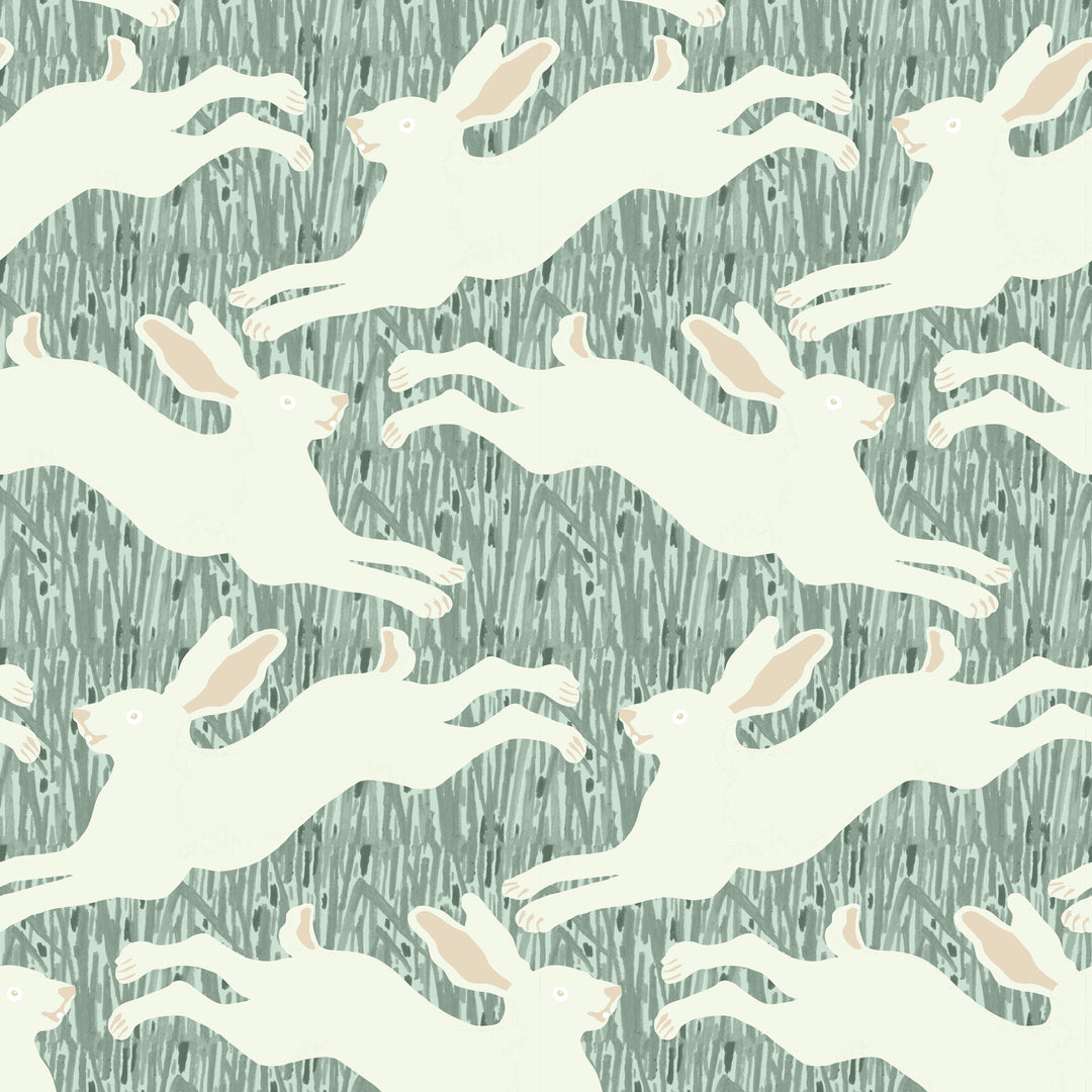 Hopping Hares - Silver Thicket Wallpaper