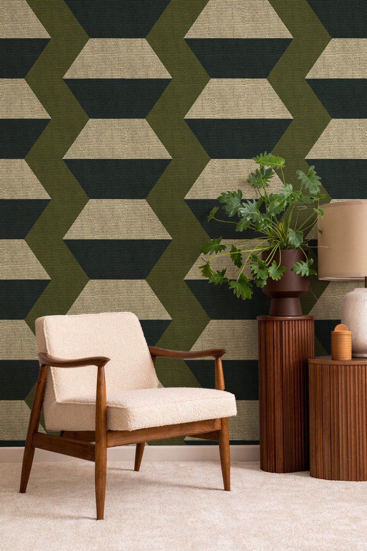 Infinity Blocks - Olive Taupe Wallpaper