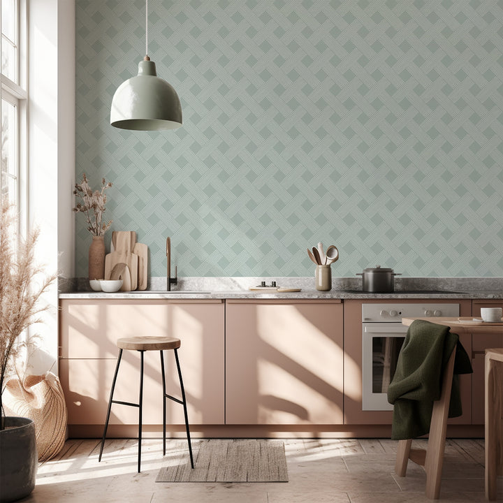 Lattice Weave - Ash Blue Wallpaper