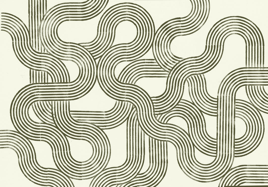 Looping Current Wall Mural - Olive Linen