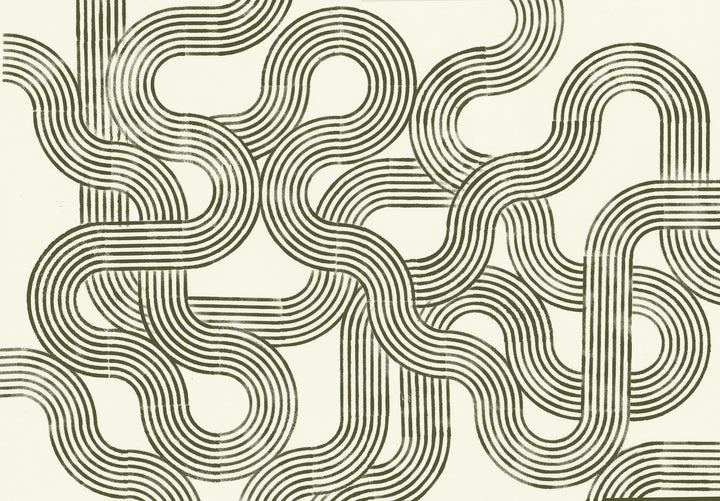 Looping Current Wall Mural - Olive Linen