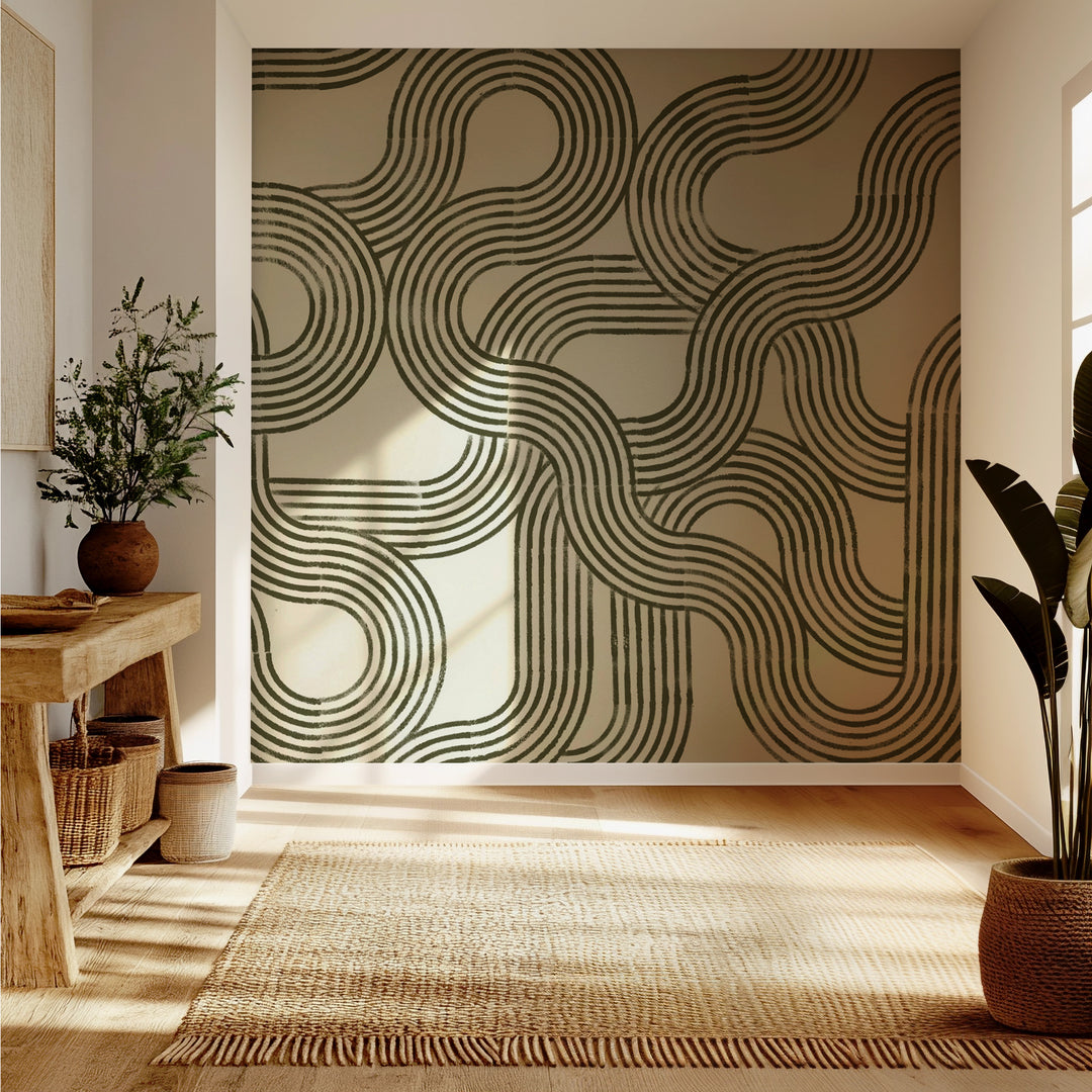 Looping Current Wall Mural - Olive Linen