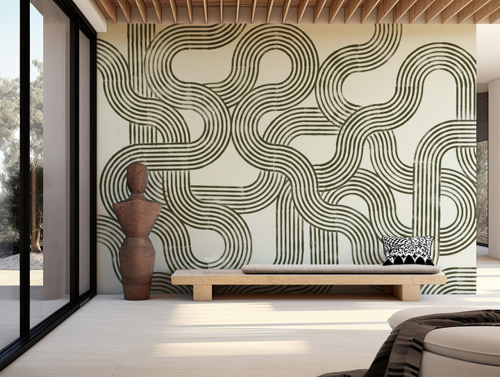 Looping Current Wall Mural - Olive Linen