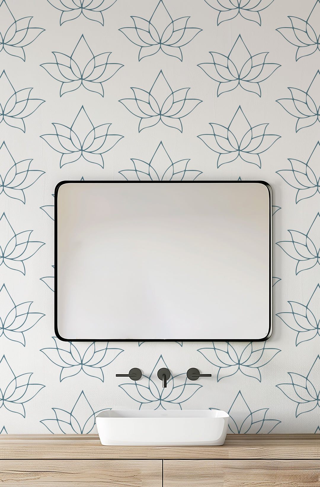 Lotus - Dusty Blue Floral Wallpaper by Bohemian Bungalow