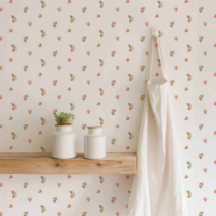 Miniature Roses - Rouge Floral Wallpaper
