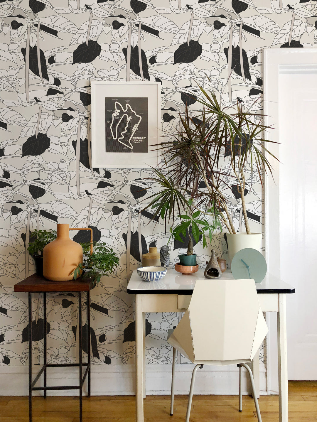 Canopy Sketch - Silhouette Silk Floral Wallpaper by Natalie Papier