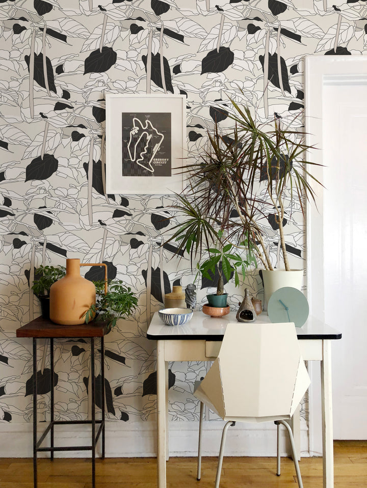 Canopy Sketch - Silhouette Silk Floral Wallpaper by Natalie Papier