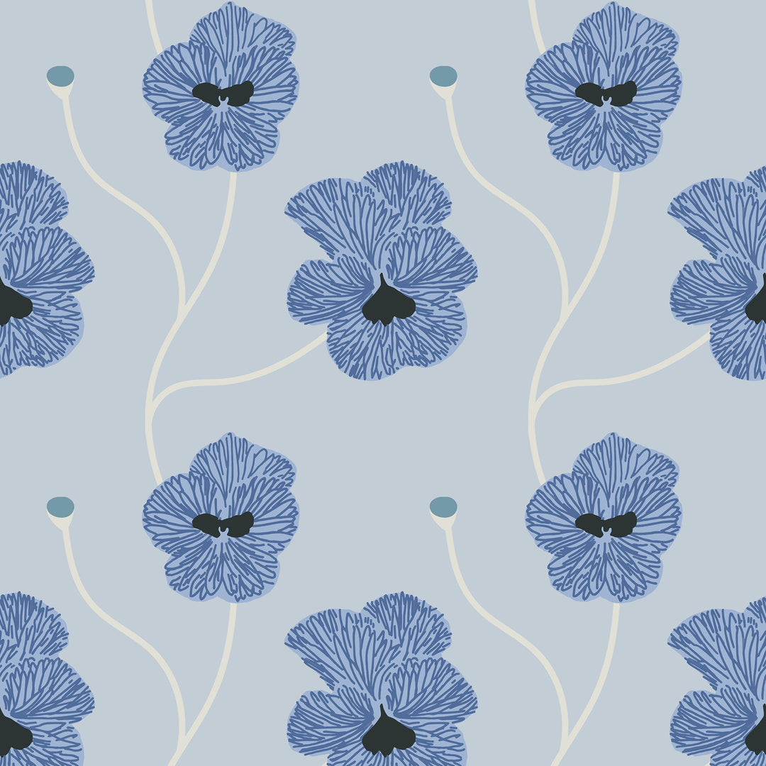 Flourish - Blue Petal Floral Wallpaper by Natalie Papier