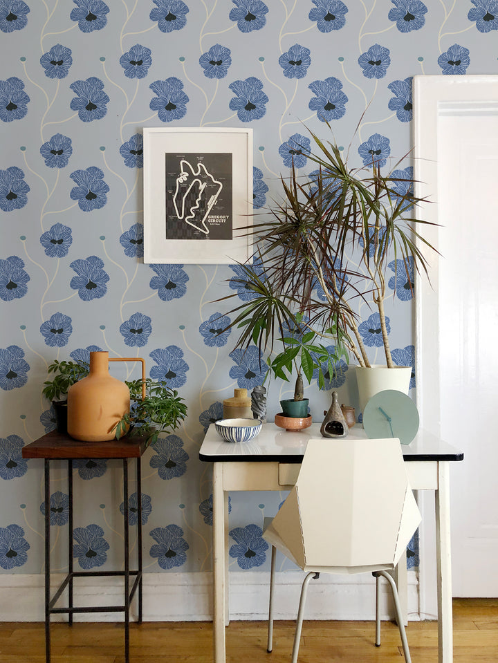 Flourish - Blue Petal Floral Wallpaper by Natalie Papier