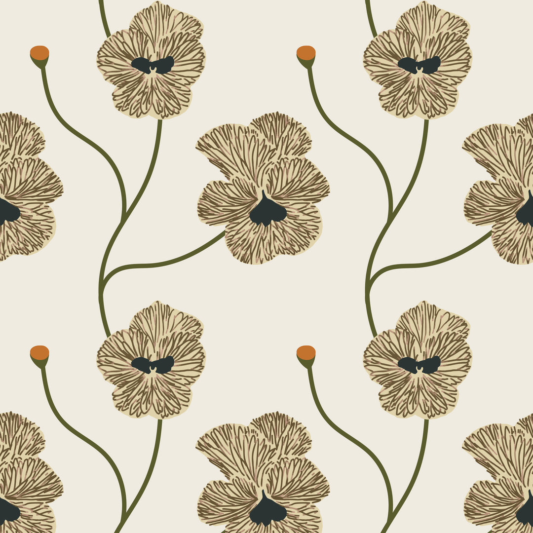 Flourish - Linen Floral Wallpaper by Natalie Papier
