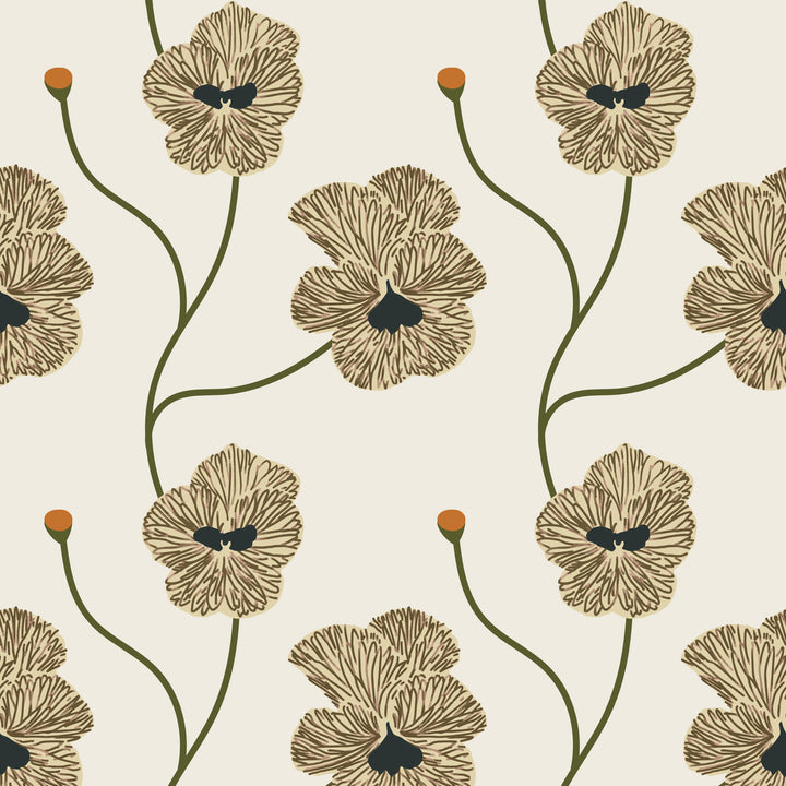 Flourish - Linen Floral Wallpaper by Natalie Papier