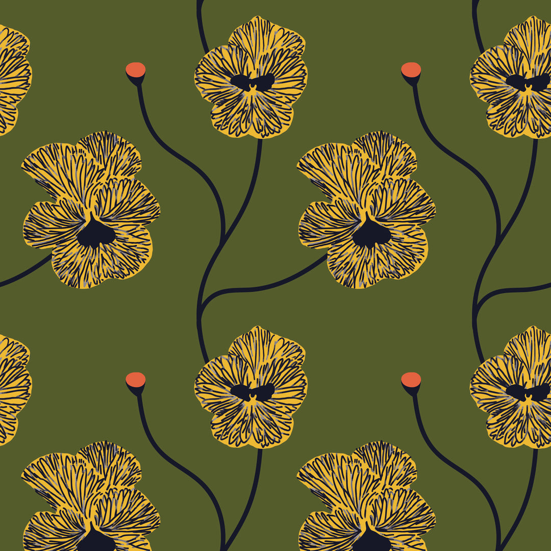 Flourish - Olive Canary Wallpaper by Natalie Papier