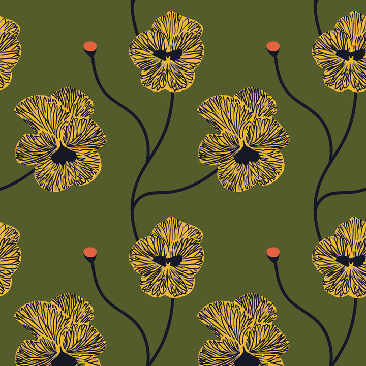 Flourish - Olive Canary Wallpaper by Natalie Papier