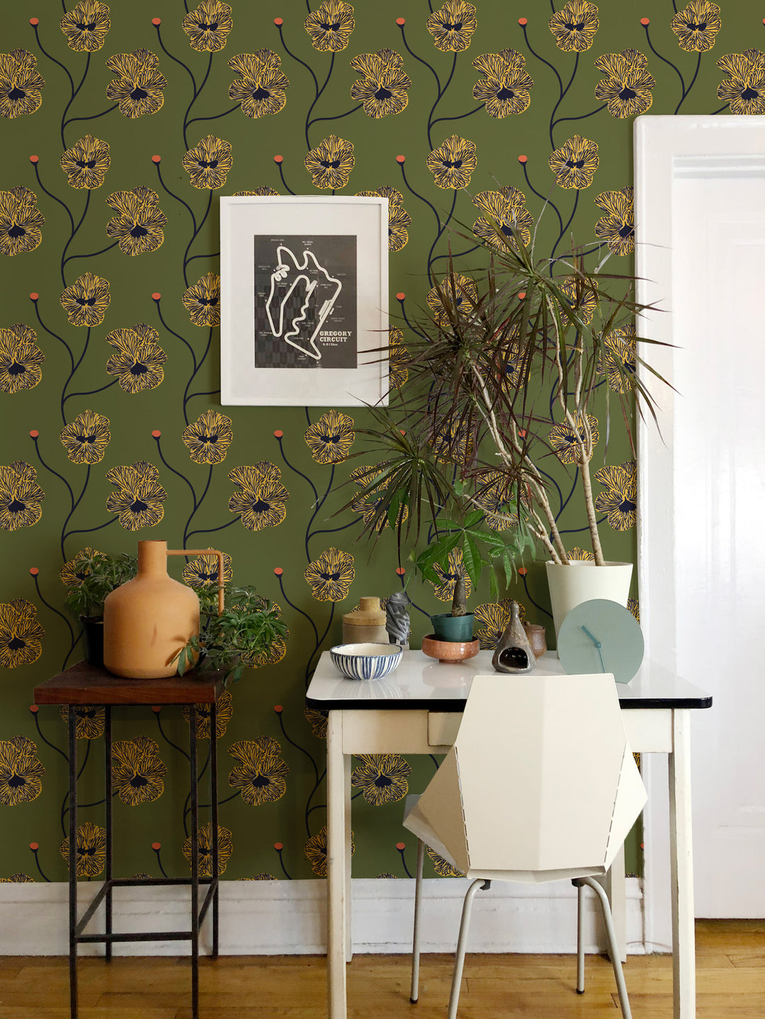 Flourish - Olive Canary Wallpaper by Natalie Papier