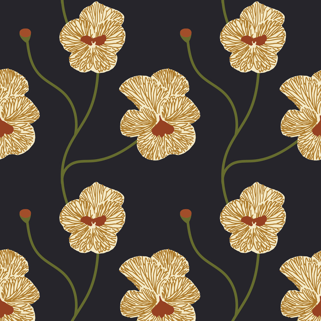 Flourish - Saffron Night Floral Wallpaper by Natalie Papier