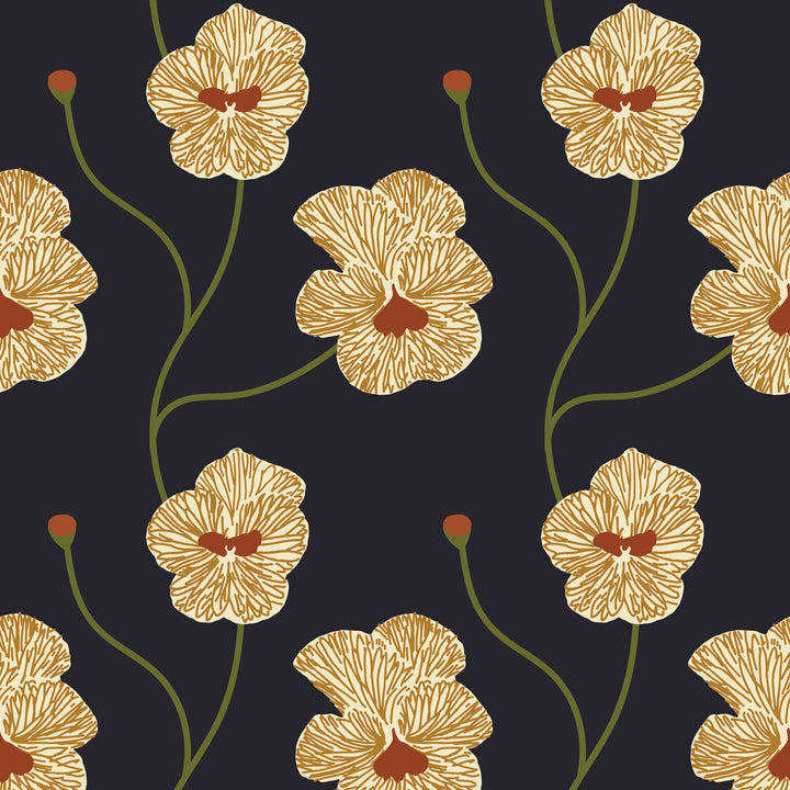 Flourish - Saffron Night Floral Wallpaper by Natalie Papier